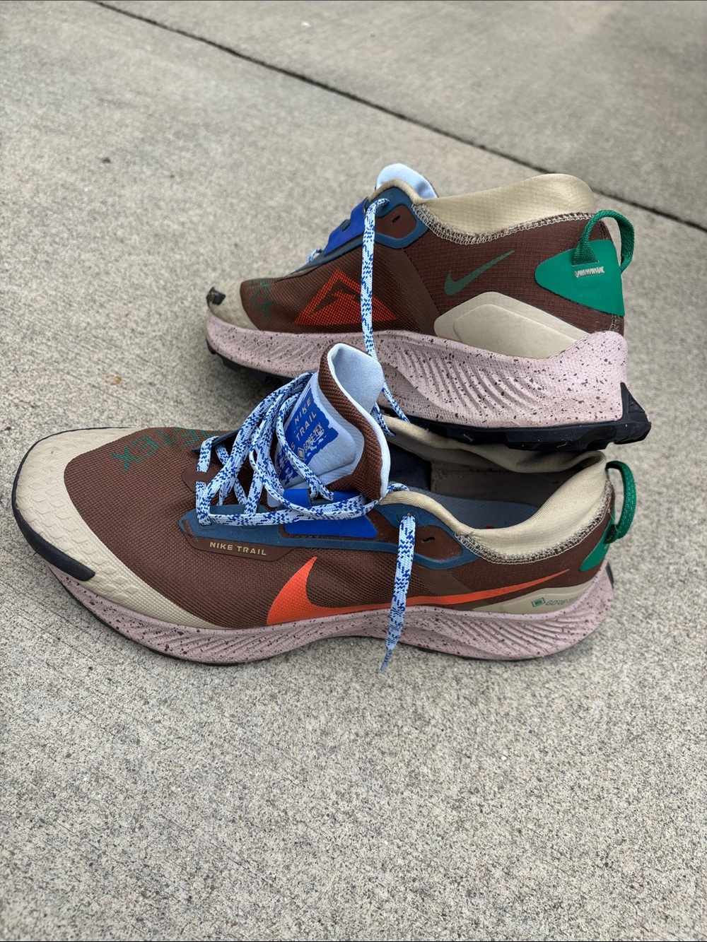 Nike Men’s Trail Running Shoes - Brown with Orange Swoosh and Blue Laces